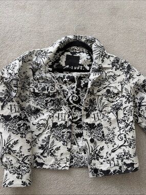PAIGE Black & White Printed Crop Jean Jacket